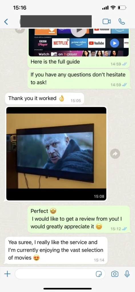 Press IPTV Real Customer WhatsApp Conversation Screenshot 1