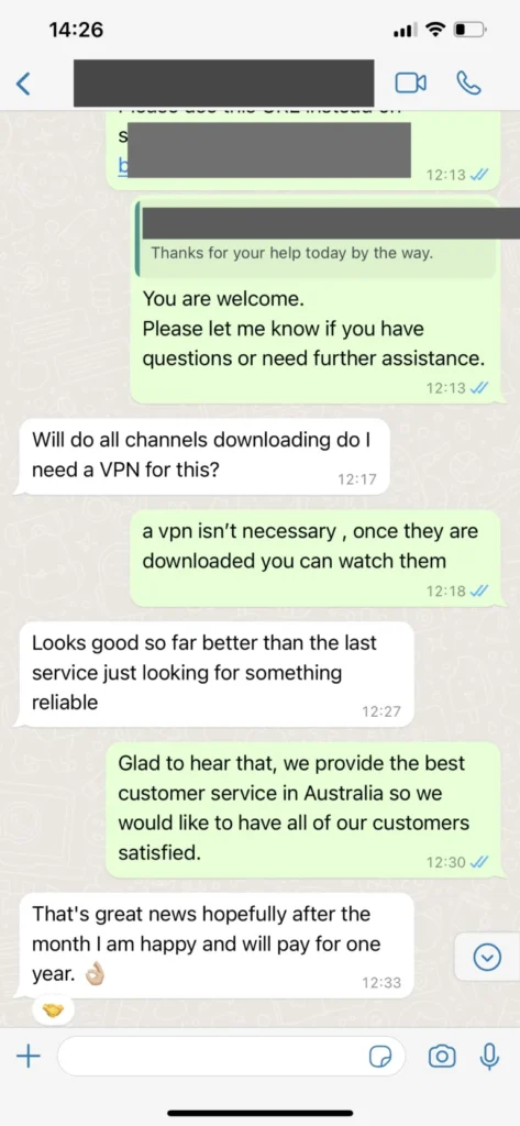 Press IPTV Real Customer WhatsApp Conversation Screenshot 3